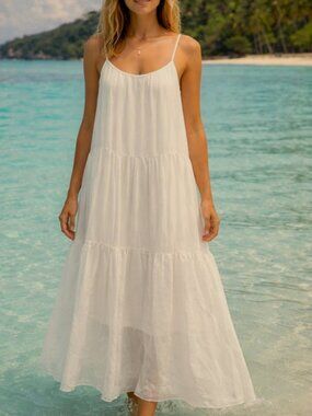 Bellambra Maxi Dress Silk blend sz M Italy lined tiered Sleeveless white NWT